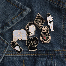 Unique Black Brooches Clothes Women Men Bull Hand Skull Enamel Pin Jackets Lapel Pins Metal Badge Cartoon Corsage Jewelry Gifts 2024 - buy cheap