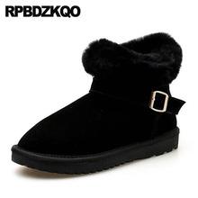 Neve Botas De Inverno Botas Tornozelo Feminino Pele Real Sapatos Peludo Preto Australiano Senhoras Couro Legítimo Rasos Camurça Toe Redondo Fêmea Damas Moda Novas Chineses Mulheres Curto 2024 - compre barato