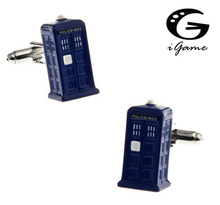 iGame Factory Price Retail Novelty Police Box Cuff Links Blue Color Painting Quality Brass Material Free Shipping 2023 - buy cheap