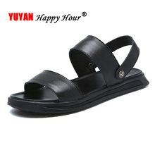 Genuine Leather Men Sandals 2019 Summer Beach Slippers Casual Men Black Shoes Flat Beach Sandals Leather Male Shoes KA1255 2024 - buy cheap