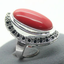 17X30mm Red Coral 925 Sterling Silver Marcasite Ring Size 7/8/9/10 2024 - buy cheap