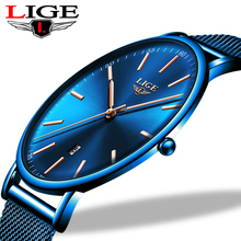 Часы LIGE женские кварцевые с сетчатым ремешком, брендовые Роскошные ультратонкие водонепроницаемые из нержавеющей стали 2024 - купить недорого