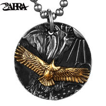 ZABRA Gothic Authentic Pure 999 Sterling Silver Round Brass Eagle Pendant For Men Vintage Punk Rock Thai Silver Jewelry For Male 2024 - buy cheap