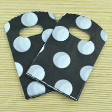 Atacado 150 pontos redondos preto saco de plástico 9x15cm pequeno amuleto presente joias embalagem sacos de presente de plástico com alça 2024 - compre barato