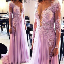 Custom Made Evening Dresses To Party abiye gece elbisesi A Line Long Sleeves Evening Gowns Beaded Lilac Vestido Longo De Festa 2024 - buy cheap