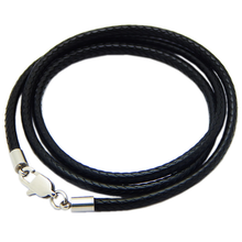 1.5mm 2mm 3mm Leather Cord Black Necklace Chain Stainless Steel Lobster Clasp Connector Round Waxed Rope for Men Women 55cm 80cm 2024 - buy cheap