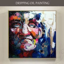 Figura abstracta pintada a mano de alta calidad, pintura al óleo sobre lienzo, pintura abstracta de hombre azul para sala de estar 2024 - compra barato