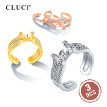 Cluci 3pcs 925 anéis de noiva ajustáveis, joias para mulheres zircônia pérola anel de montagem anéis duplos sr6601sb 2024 - compre barato