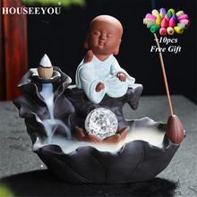 Creative Little Monk Backflow Incense Burner with LED Lighting Ball Lotus Ceramic Waterfall Stick 2in1 Incense Holder Zen Censer 2024 - buy cheap