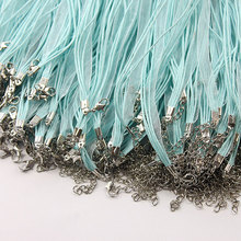 Free Shipping 20pcs 18inch Light Lake Blue Organza Ribbon Wax Cotton Necklace Cord,Extender Chain,Lobster Clasp,DIY Accessory 2024 - buy cheap