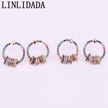 4Pairs Rainbow Cz Zirconia Micro Pave Gold Color Circle Earring Studs For Women Girls Fashion Multicolor Party Jewelry 2024 - buy cheap