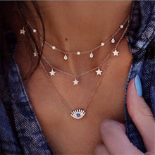 Elegant Gold Color Choker Necklaces & Pendants For Women Eye Pendant Star Water Drop Tassel Long Necklace Crystal Chokers 2024 - buy cheap
