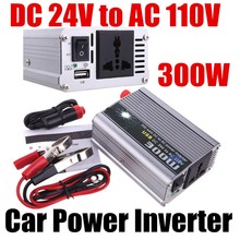 Transformador de voltagem 300w para carro, conversor de inversor de potência cc 24v para ac 110v, com adaptador usb, carregador e onda senoidal modificada 2024 - compre barato