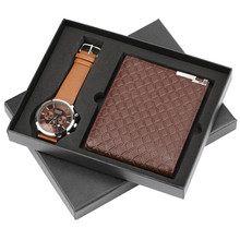 Casual Clock Man Brown Wrist Watch Mens Quartz Watch  Leather Wallet Gift Set for Boyfriend Purses Reloj Masculino 2024 - buy cheap