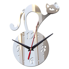 2016 новая распродажа diy настенные часы украшение дома зеркало акриловые 3d наклейки мебель кварцевые иглы кошка 2024 - купить недорого