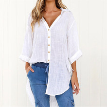 Blusa larga holgada de algodón con botones para mujer, blusa lisa de estilo francés, ropa informal de talla grande para otoño 2024 - compra barato