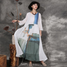 Johnature vestido de linho de algodão vintage feminino impressão floral 2020 primavera nova manga longa estilo chinês robes solto maxi vestido 2024 - compre barato