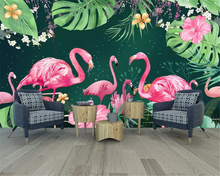 Papel de parede personalizado flamingo sudeste da ásia papel de parede 3d folha de banana decorativa da moda para sala de estar quarto fundo 2024 - compre barato