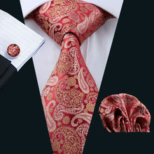 Gravata masculina clássica jacquard 100%, gravata com abotoaduras de seda 2024 - compre barato
