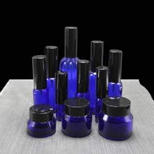 Botella azul de alta calidad para cosméticos, envases de vidrio para crema, frasco vacío para espray, muestra, loción, frasco de bomba, 5ml, 10ml, 30ml, 100ml 2024 - compra barato