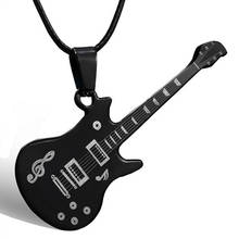 Cool Men's Stainless Steel Necklace Guitar Shape Musical Note Pendant Leather Necklace Jewelry Gift Fashion 2024 - buy cheap