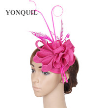 Hot Pink Imitation Sinamay Fascinator Hats With Ostrich Pole Wedding Headwear Party Derby Hair Accessories NEW ARRIVAL 17 Color 2024 - buy cheap