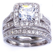 Choucong Retro Punk Jewelry White Gold Filled Princess CZ 3 in 1 Zirconia Simulated stones Wedding Custom Ring Gift Size 5-10 2024 - buy cheap
