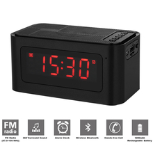 Mini alto-falante bluetooth sem fio portátil, com led estéreo, boombox, alto-falante suporte tf cartão fm, relógio despertador 2024 - compre barato