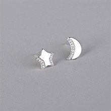 New Fashion Asymmetry Star And Moon Silver Plated Jewelry Temperament Crystal Exquisite Women Stud Earrings  E180 2024 - buy cheap