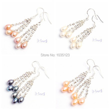 High Quality 5-6mm Natural 4 Color Freshwater Pearls And Zircon Silver Color Fashion Earrings 1 Pair wj164 2024 - buy cheap