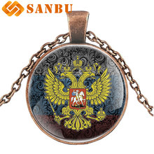 Classic Russian national emblem Art Glass Cabochon Pendant Necklace Antique Men Women Double Eagle Jewelry Gifts 2024 - buy cheap