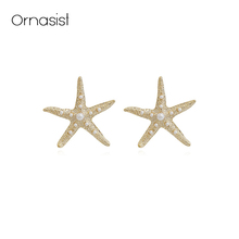 Pendientes de perlas de estrella de mar y estrellas coreanas, joyería de mujer de Color plateado con personalidad 2024 - compra barato