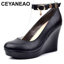 Ceyaneao2019 salto alto plataforma de tornozelo, com alça na moda, salto alto de couro genuíno, preto, casual, trabalho, 1498 2024 - compre barato