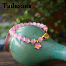 Natural Stone Beads Bracelet Woman Jewelry For Lucky Pink Natural Opal Beads Love Shape Metal Pendant Gift Wholesale 2024 - buy cheap