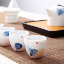 Xícaras de cerâmica artesanal pintada à mão, azul e branca, porcelana kung fu, xícaras de chá de porcelana branca alta, xícaras estilo caseiro 2024 - compre barato