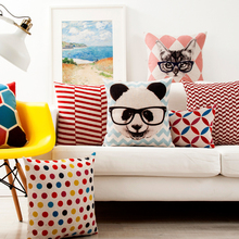Modern Cute Panda Cat Pillow Cover Geometric Cats Cushion Home Decorative Linen Pillowcase Sofa 2024 - buy cheap