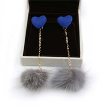 Women's  Lovely Long Heart Fur Ball Tassel Earrings  Party Jewelry Gift 2024 - buy cheap