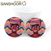 SANSHOOR Printed African Headwrap Woman Wooden Earrings Afrocentric Ethnic Artistic Head Pattern Halloween Jewelry 1Pair 2024 - buy cheap