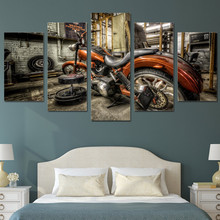 Cuadros artísticos de pared en lienzo para decoración del hogar, Panel de 5 Pintura Modular para motocicleta, sala de estar, póster con marco con impresión en HD moderno 2024 - compra barato