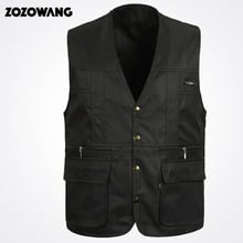 Zozowang 2020 new Vest Men Cotton Sleeveless Jackets Blue Casual Fishing Vest with Many Pockets Plus Size Outdoors Waistcoat 2024 - buy cheap