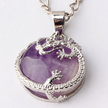 100-Unique Silver Plated Natural Purple Amethysts Half Round Bead with Chinese Style Dragon Pendant Vintage Jewelry 2024 - buy cheap