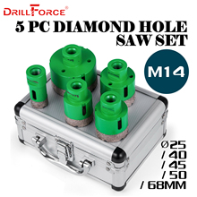 Drillforce conjunto de serras de furo de diamante, 5 peças, 25/40/45/50/68mm, m14, carborundum durável, cerâmica, núcleo de broca 2024 - compre barato