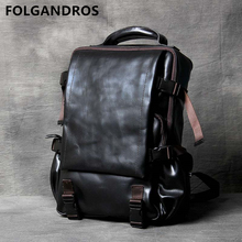 2019 Men Genuine Leather Backpack Designer Handmade 100% Cow Leather Double Shoulder Bag Large Capacity Vintage Daypack Mochila 2024 - buy cheap