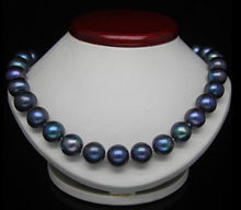 Collar de perlas naturales de estilo tahitiano, joyería fina NATURAL, color negro y azul, 17 '', 10-11MM, envío gratis 2024 - compra barato