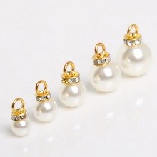 New Arrival 10PCS Round ABS Imitation Pearl Charms Pendants with Rhinestone for Earring Bracelet Choker Necklace Jewelry Making 2024 - buy cheap