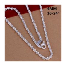 Cool 1pcs 4mm 16/18/20/22/24 Inch Silver plated Twisted Rope Link Chain Lobster Clasp Necklace Free Shipping Cn067 2024 - buy cheap