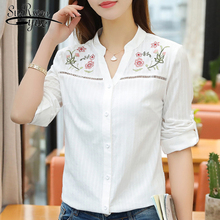 2021 Fashion White OL Bloue Women Shirt Long Sleeve V-neck Women's Clothing Shirt Embroidery Plus Size Women Tops Blusas D839 30 2024 - buy cheap