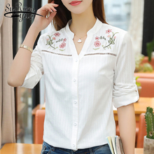 Blusa de manga larga con cuello en V para mujer, camisa blanca con bordado de talla grande, D839 30, 2021 2024 - compra barato