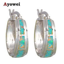 Круглые серьги-кольца OES592A для женщин, подарочные серебряные сережки с зеленым огненным опалом, с тиснением, Модная бижутерия 2024 - купить недорого