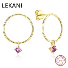 LEKANI Simple Gold Plated Circle Stud Earrings Crystals From Swarovski S925 Silver Jewelry For Women Party Fashion Accessories 2024 - buy cheap